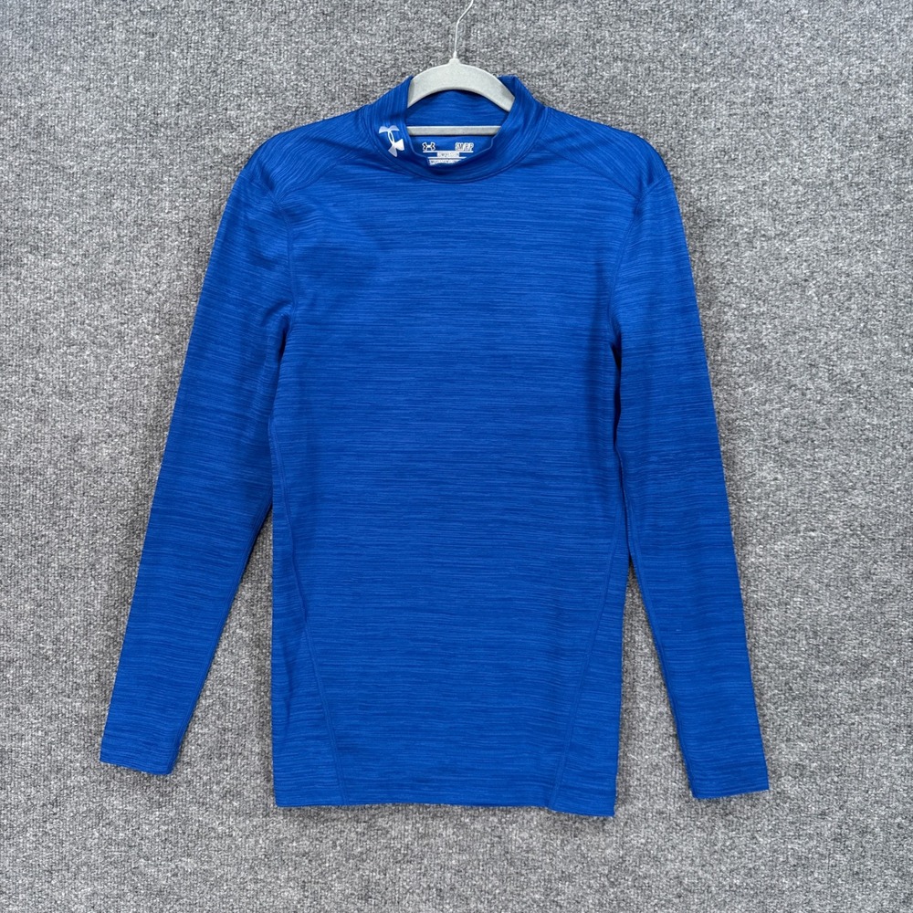 Under Armour Compression Shirt Mens Small Blue ColdGear Mock Neck Base Layer